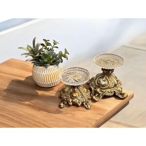 Vintage Brass Glass Top Candle Holders Pair‎ Gothic Decor Castlecore Maximalist